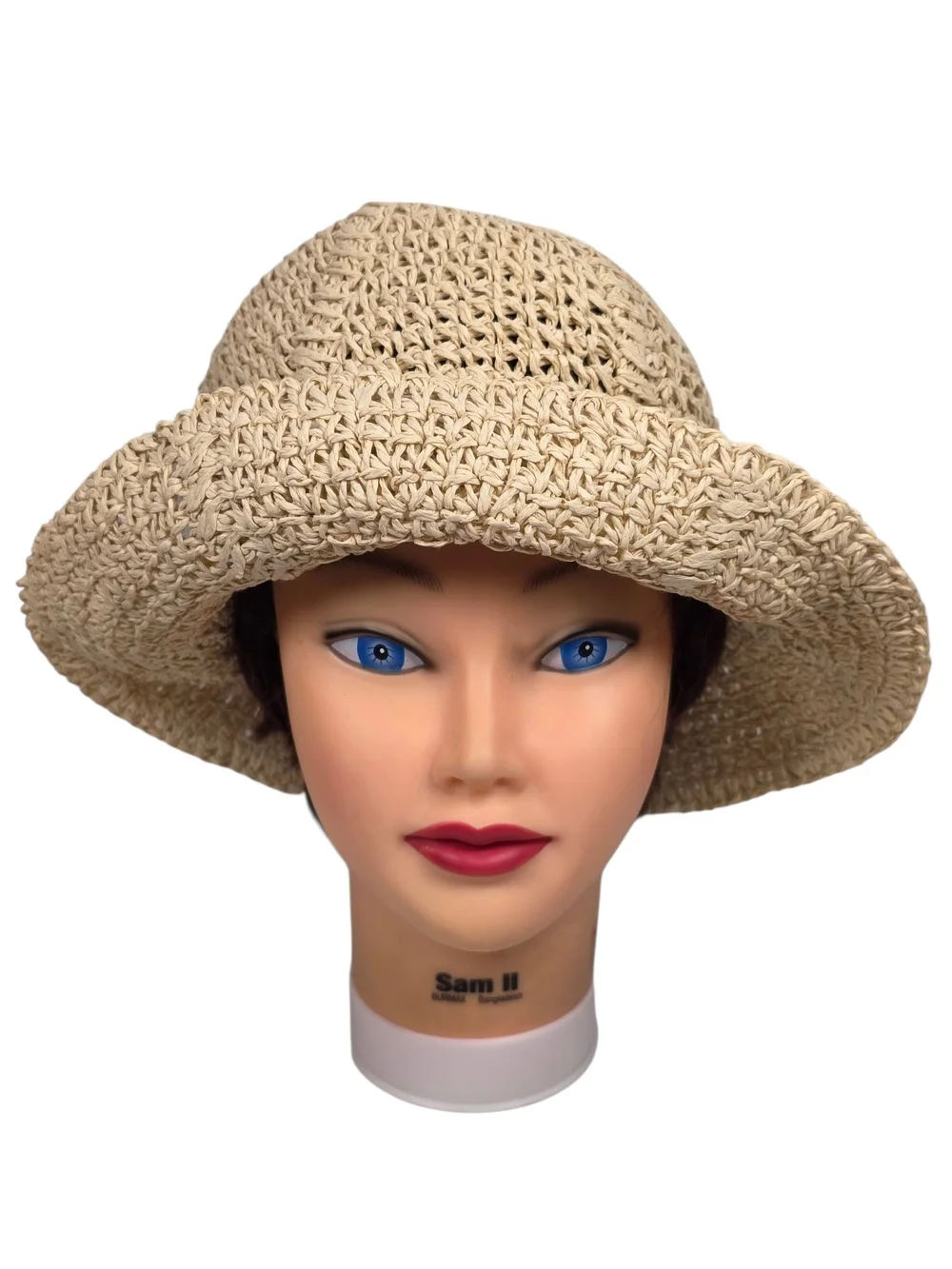 Universal Thread Women's Straw Bucket Sun Hat Beige Paper Crochet Summer Beach
